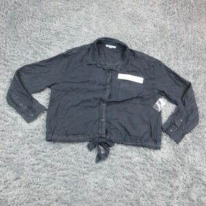 Pale Sky Shirt Womens Large Blue Tie Front Cropped Button Up Lyocell Top NWT